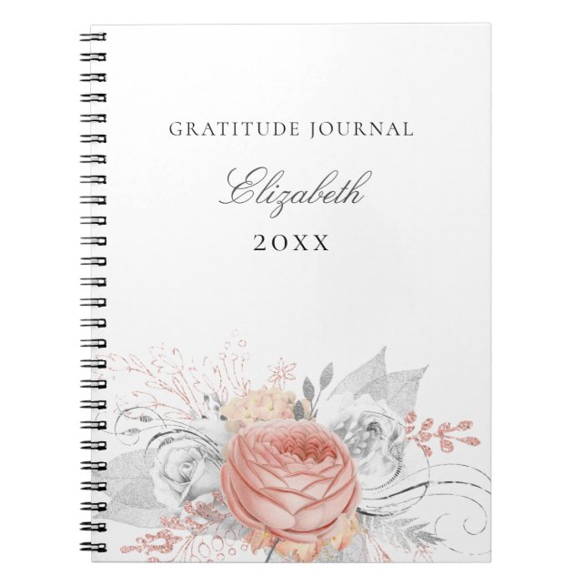 Gratitude journal ro guld blommigt silver folie anteckningsbok (Framsidan)