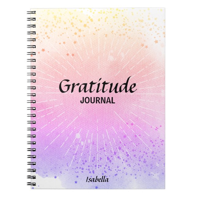 Gratitude Journal Rosa Lila Watercolor Monogram Anteckningsbok (Framsidan)