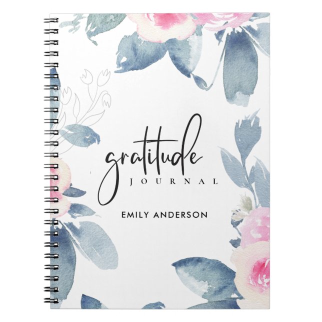 GRATITUDE JOURNAL SOFT ROSA  BLUE-BLOMMIGT ANTECKNINGSBOK (Framsidan)