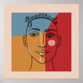 "Gratitude" - Minimalistisk Ansikte Line Art | Con Poster