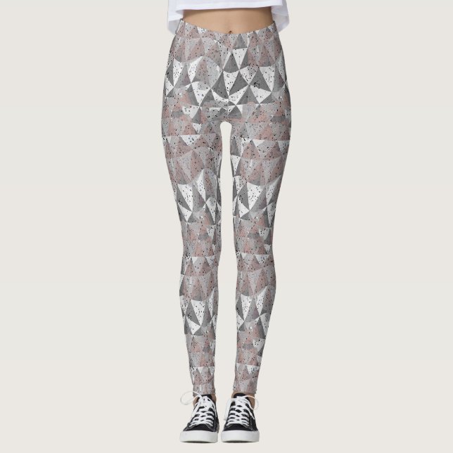 gråtonigt geometriskt mönster med trianglar leggings (Framsida)