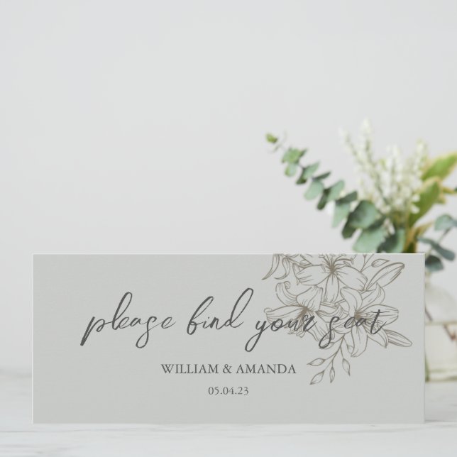 GråTrädgård Delights Sittplatskarta Rubrik Grå Inbjudningar (Stående Fram)