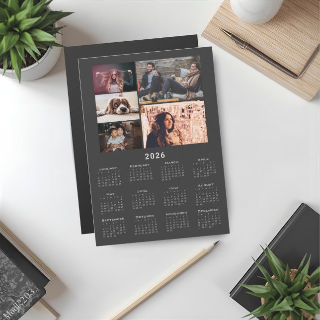 Grått 2026 Kalender 5 Magnet-kort för fotokollage (Skapare uppladdad)