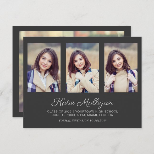 Grått 4 Foto Studenten Spara Datummeddelande (Fram/baksida)