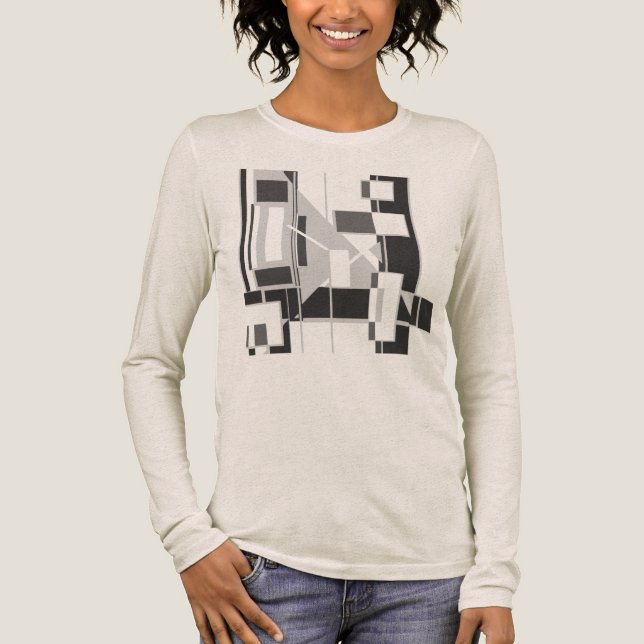 Grått Abstrakt Art Cubist Geometric MCM-inspirerad T Shirt (Framsida)