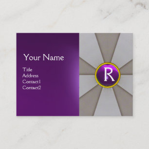 GRÅTT ABSTRAKT RAND, LILA GEMSTONE MONOGRAM VISITKORT