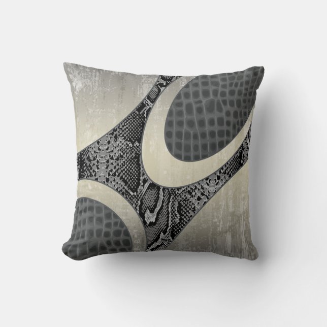Grått Abstrakt Snakeskin Crop Pillow Kudde (Framsida)
