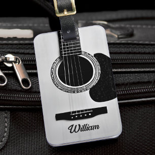 Grått Acoustic Guitar Woodgrain Guitarist Namn Tex Bagagebricka