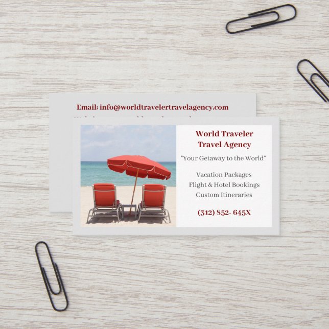 Grått Agent Travel Agency Red Beach-ordförande Visitkort (Fram/Back In Situ)