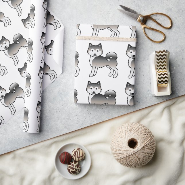 Grått Alaskan Malamute Sött Hundmönster Presentpapper (Hantverk)