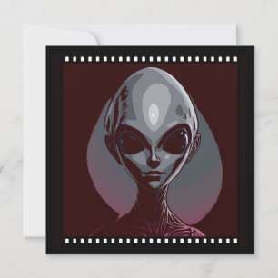 Grått Alien Extraterrestrial Ansikte Film Ram Inbjudningar
