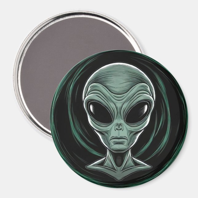 Grått Alien Head Magnet (Front/Back)