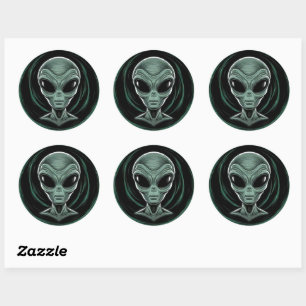 Grått Alien Head Sticker Set Runt Klistermärke