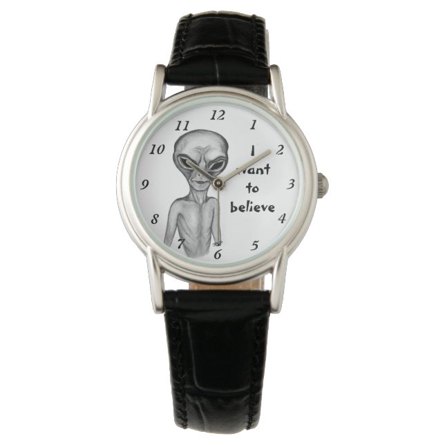 Grått Alien, jag vill tro Armbandsur (Framsida)
