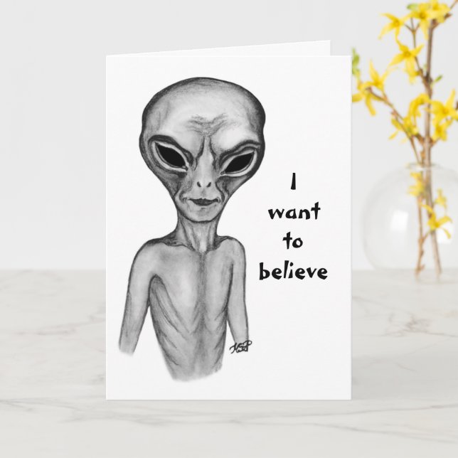 Grått Alien, jag vill tro Kort (Gul blomma)