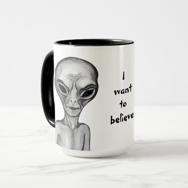 Grått Alien, jag vill tro Mugg (Framsida vänster)