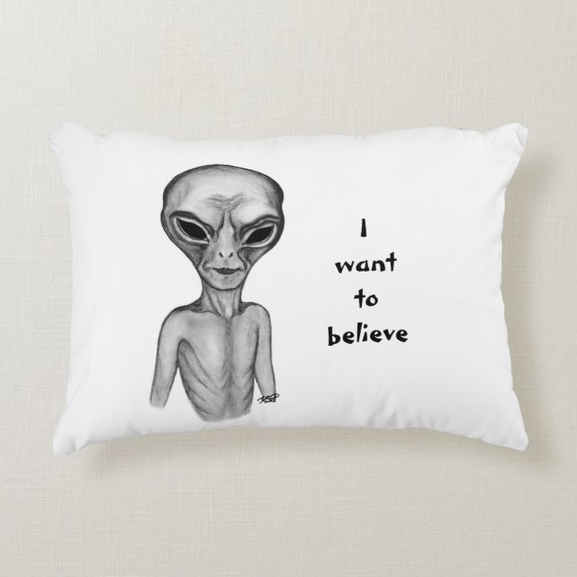 Grått Alien, jag vill tro Prydnadskudde (Framsidan)