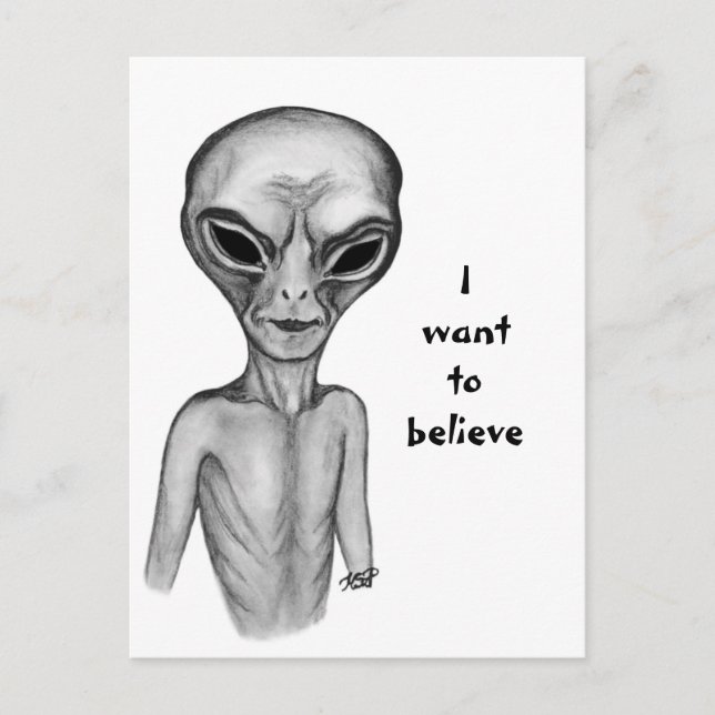 Grått Alien, jag vill tro Vykort (Framsida)