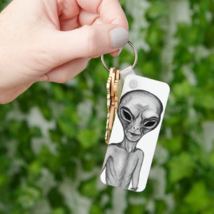 Grått Alien Nyckelring
