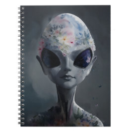 Grått Alien Watercolor Blommigt Porträtt Anteckningsbok