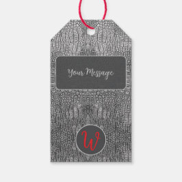 Grått Alligator Leather Scale Reptile Monogram Presentetikett