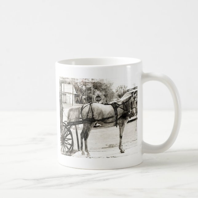 Grått Amish Horse in Black and White Kaffemugg (Höger)