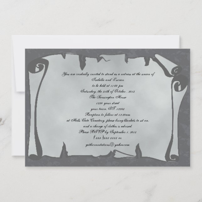 Grått Ancient Rulla Goth Wedding-inbjudningar Inbjudningar (Framsida)