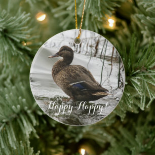 Grått anka på mörken sjö julgransprydnad keramik