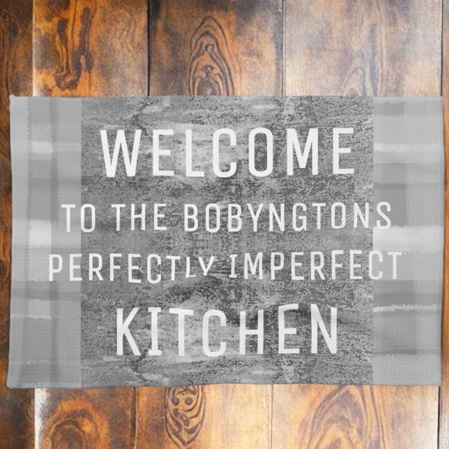 Grått anpassningsbar matar älskare lustig och säge kökshandduk (Skapare uppladdad)