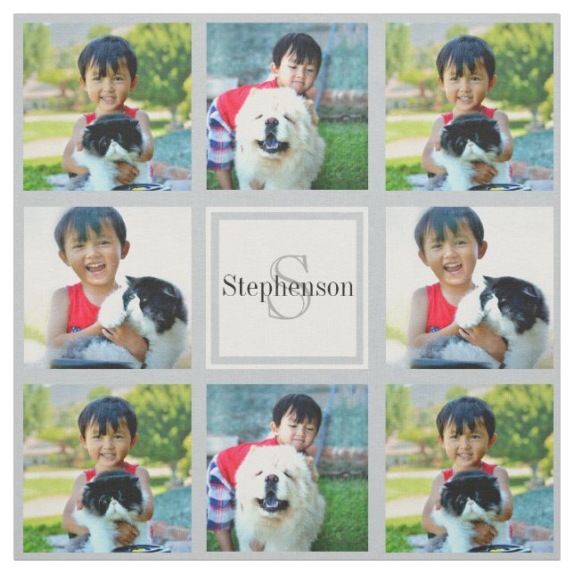 Grått Anpassningsbar Personlig Photo Collage Monog Tyg (Provkarta)