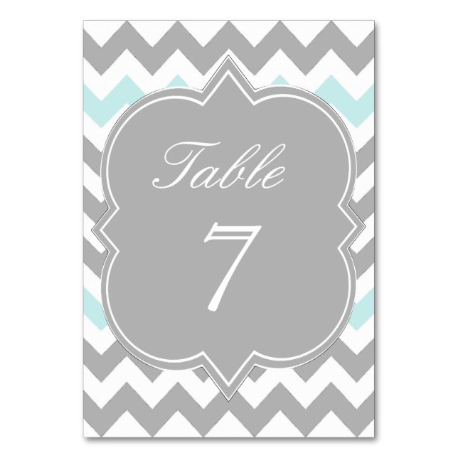 Grått Aqua Chevron Bordsnummer Card (Framsidan)