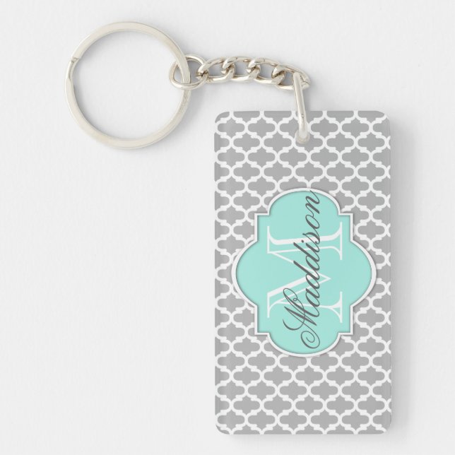 Grått Aqua Elegant Mönster Monogram (Framsidan)