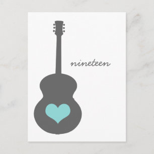 Grått/Aqua Guitar Heart Bord vykort
