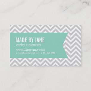 Grått & Aqua Modern Chevron & Ribbon Visitkort