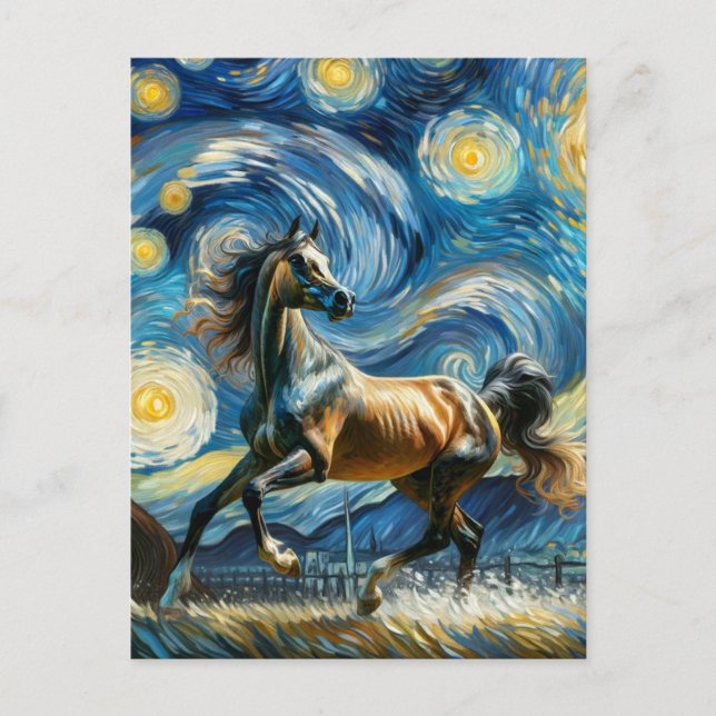 Grått Arabian Horse in Van Gogh Starry Night Vykort (Framsida)
