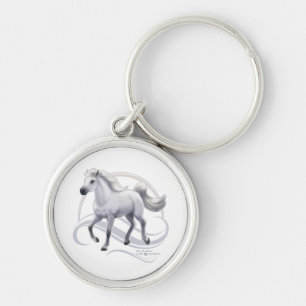 Grått Arabian Horse Rund Silverfärgad Nyckelring