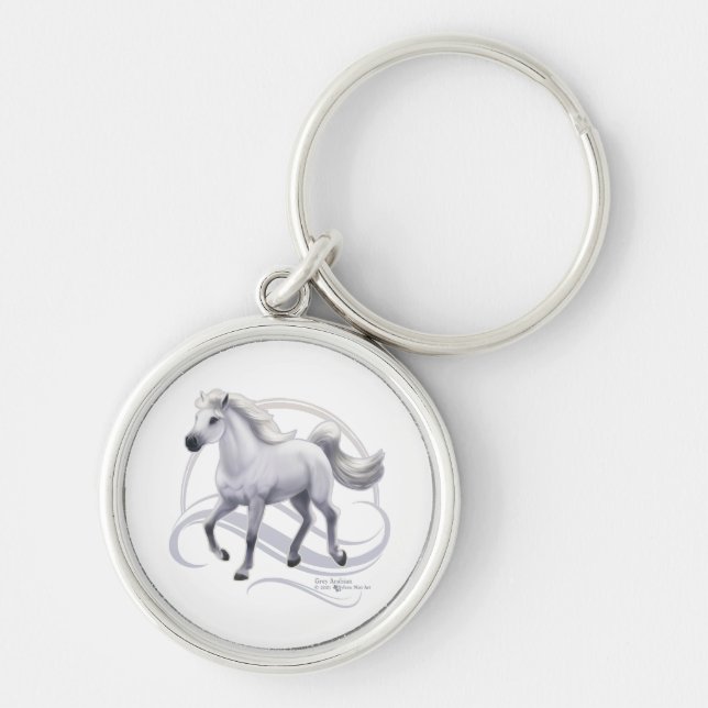 Grått Arabian Horse Rund Silverfärgad Nyckelring (Framsidan)