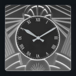 Grått Art Deco Clock - Abstrakt Linjer Fyrkantig Klocka<br><div class="desc">"art deco-klocka",  "art nouveau klocka",  "mörk charkol grått grått",  "1920-talets geometriska symmetriska linjer",  "snyggt sofistikerad 1920 stil",  "svart och vitt",  "retro vintage lyxurious antique",  "elegant line mönster design",  "glamous glam square klocka",  "clam square lönnmördare"</div>