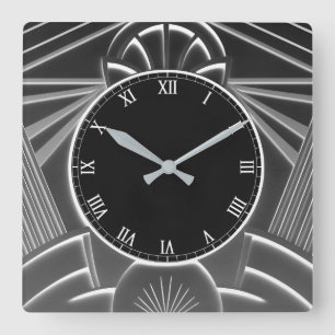 Grått Art Deco Clock - Abstrakt Linjer Fyrkantig Klocka