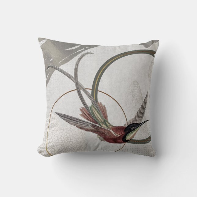 Grått Artistic Hummingbird Design | GRÖNT Kudde (Framsida)