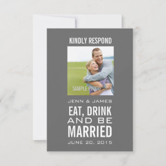 Grått ät drick bli gift Foto Bröllop RSVP OSA Kort