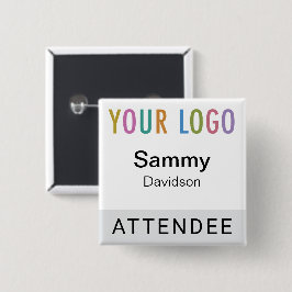 Grått Attendee Namn Badge med Logotyp Pinback Squa Knapp