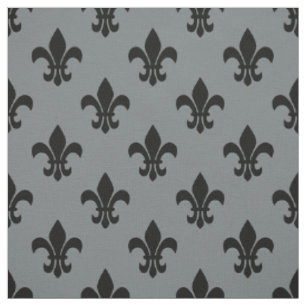 Grått av kol, Black Fleur De Lis Mönster Sz6 Tyg
