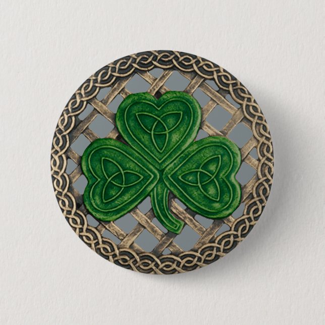 Grått av Shamrock och keltiska knoppar Knapp (Framsida)