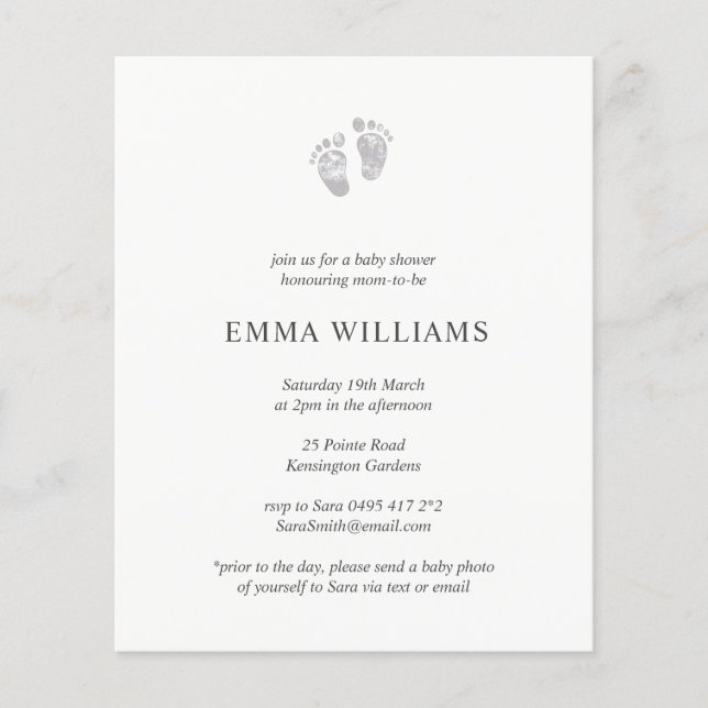 Grått-avtryck för inbjudan till budgetbabyvy flygblad (Framsidan)