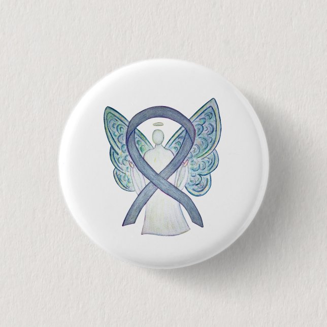 Grått Awareness Ribbon Angel Anpassningsbar Art St Knapp (Framsida)