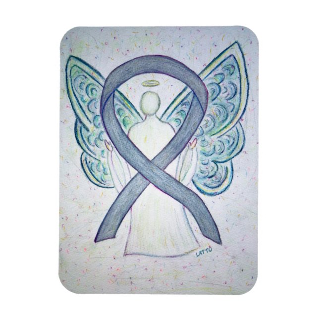 Grått Awareness Ribbon Angel Art Magnet (Vertikal)