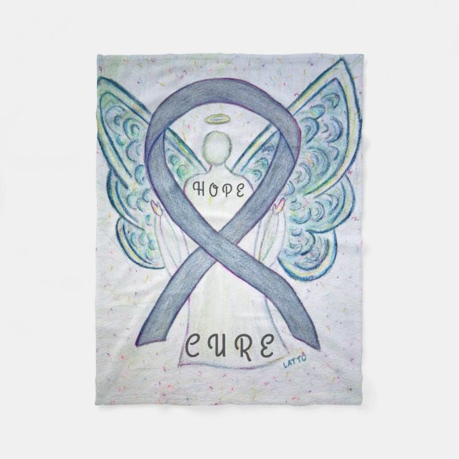 Grått Awareness Ribbon Angel Brain Cancer Blankets Fleecefilt (Framsidan)