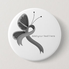 Grått Awareness Ribbon Butterfly Butterfly Butterf Knapp