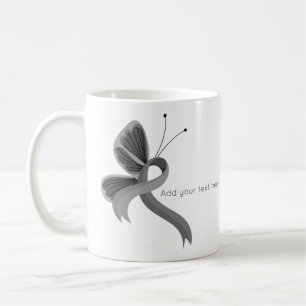 Grått Awareness Ribbon Butterfly Coffee Mugg